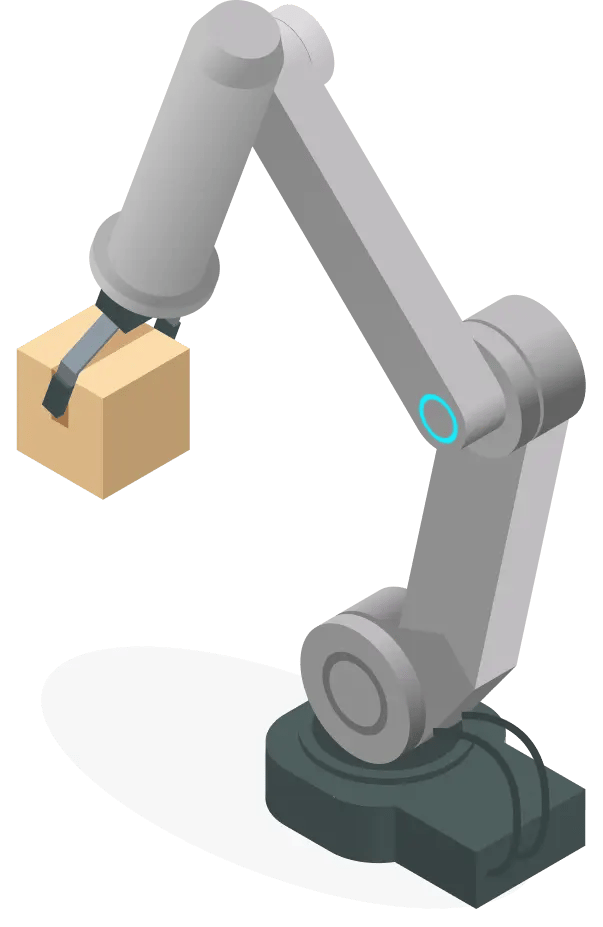 Robot with arm lifting package